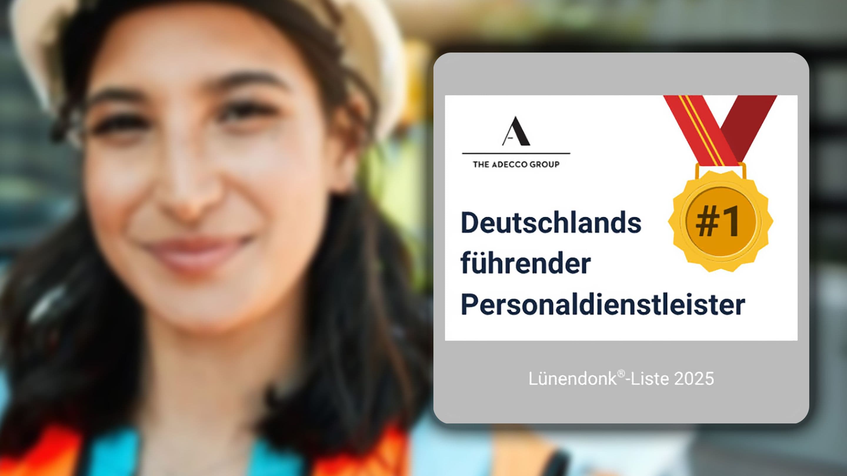 Darstellung des Lünendonk Awards für adecco als "Deuschlands führender Personaldienstleister". Adecco ist die Nr. 1